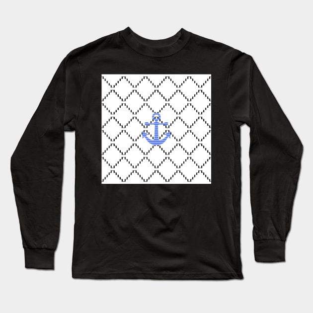 Abstract geometric pattern - black and white - blue anchor Long Sleeve T-Shirt by kerens